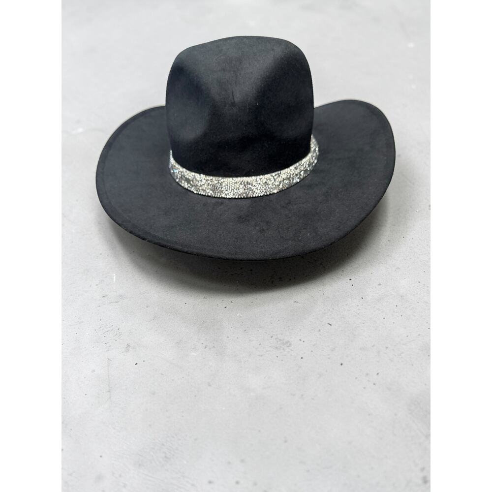 COG New York Black Wide Brim Hat Rhinestone Band